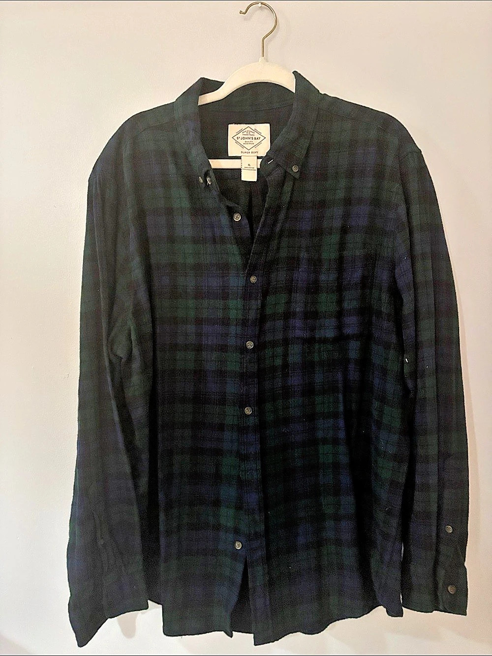 St. John's Bay Super Soft Plannel Flannel Button-Down Shirt Black & Green XL